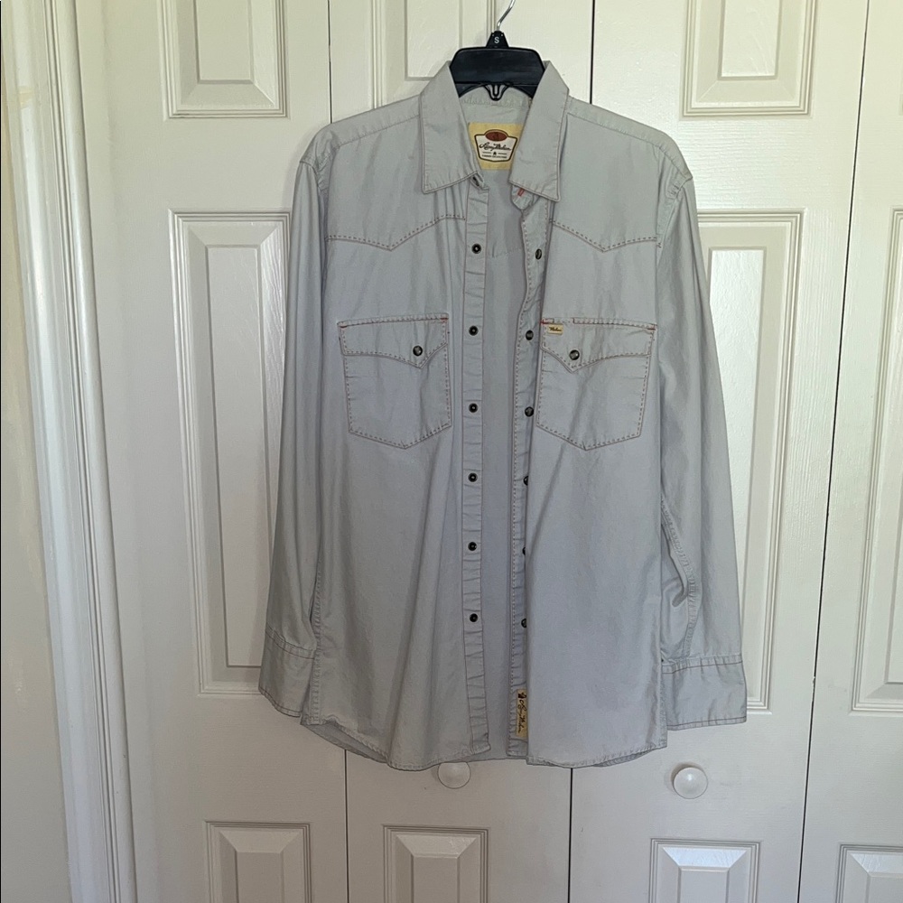 Larry Mahan Light Gray Western Shirt with Orange Stitching